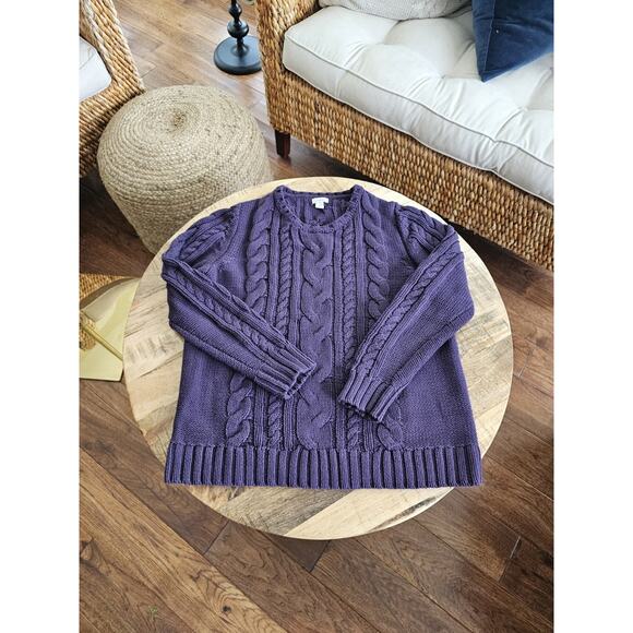 L.L Bean Double L Crewneck Cable-Knit Sweater Women's L Fisherman Heavy - Picture 5 of 10